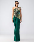 Emerald Metallic Glitch Gown By KYNAH, Luxury Indian Fashion & Bridal Wear