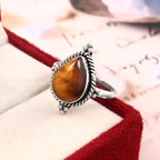 Anillo Delhi Ajustable de Ojo de Tigre y Plata de Ley 925