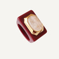 Anillo grande burdeos con cuarzo rosa