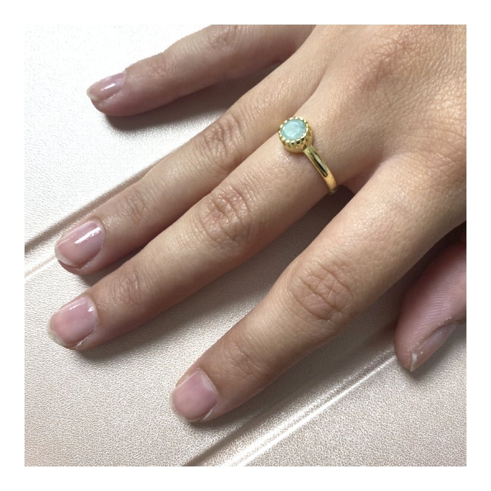 Anillo 'Iniya' de Amazonita - Baño de Oro 18k