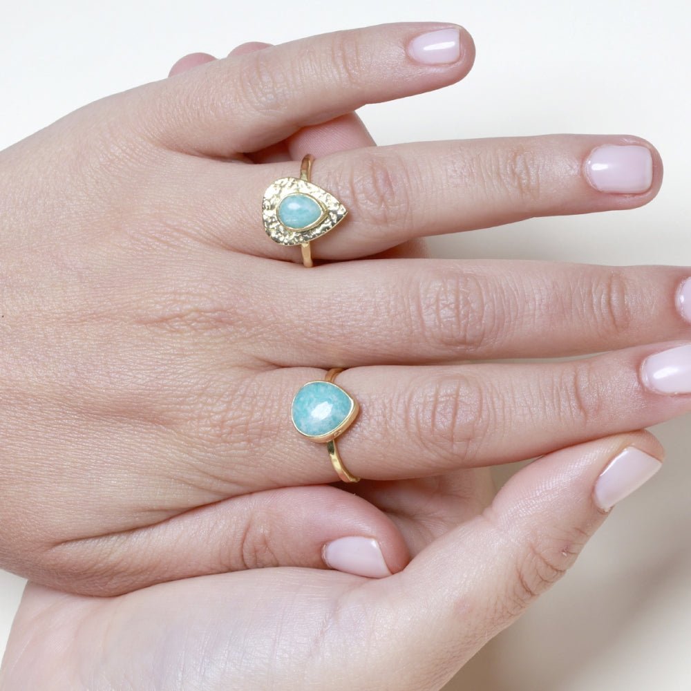 Anillo 'Jamilah' de Amazonita - Baño de Oro 18k