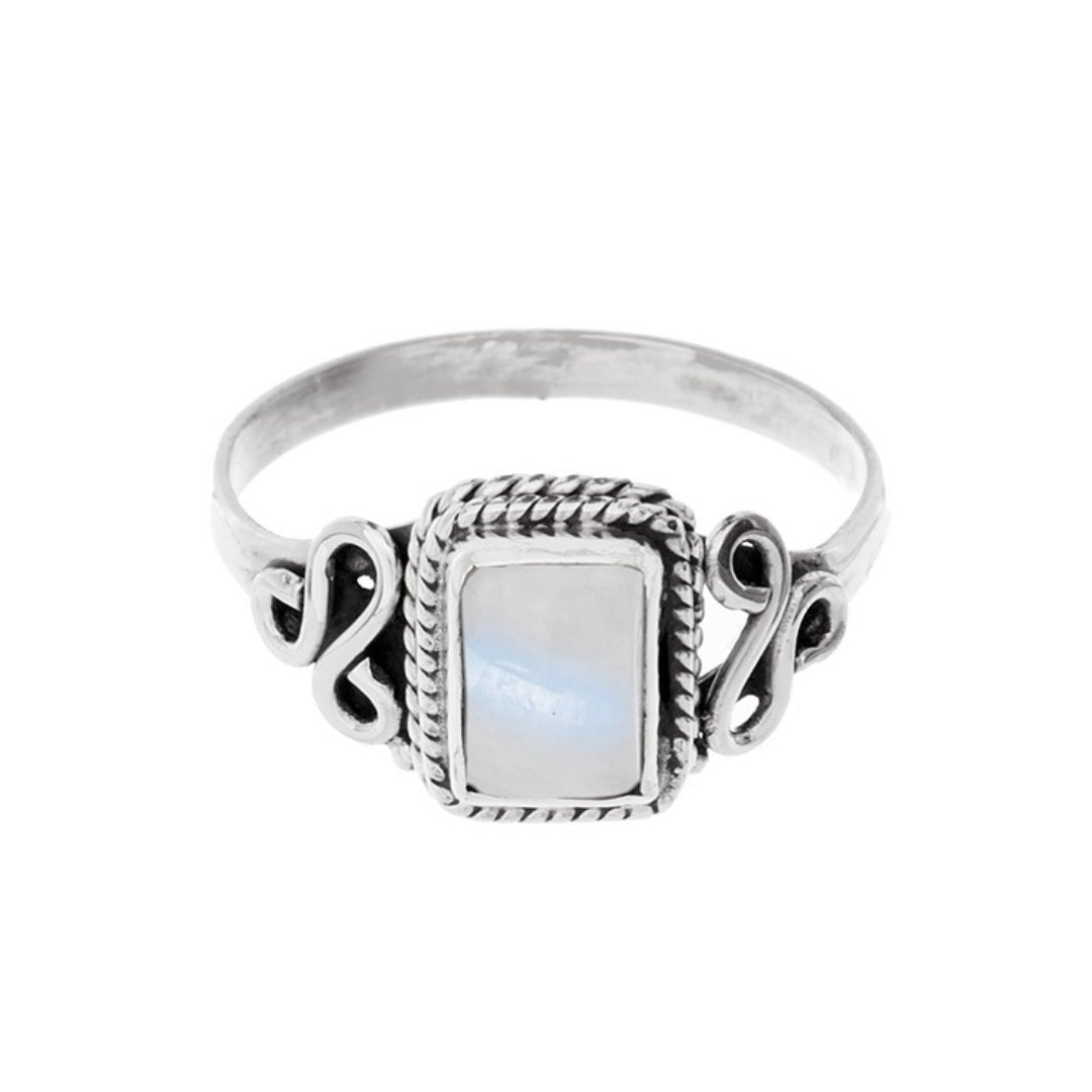 Anillo 'Kusi' de Piedra de Luna - Plata de Ley