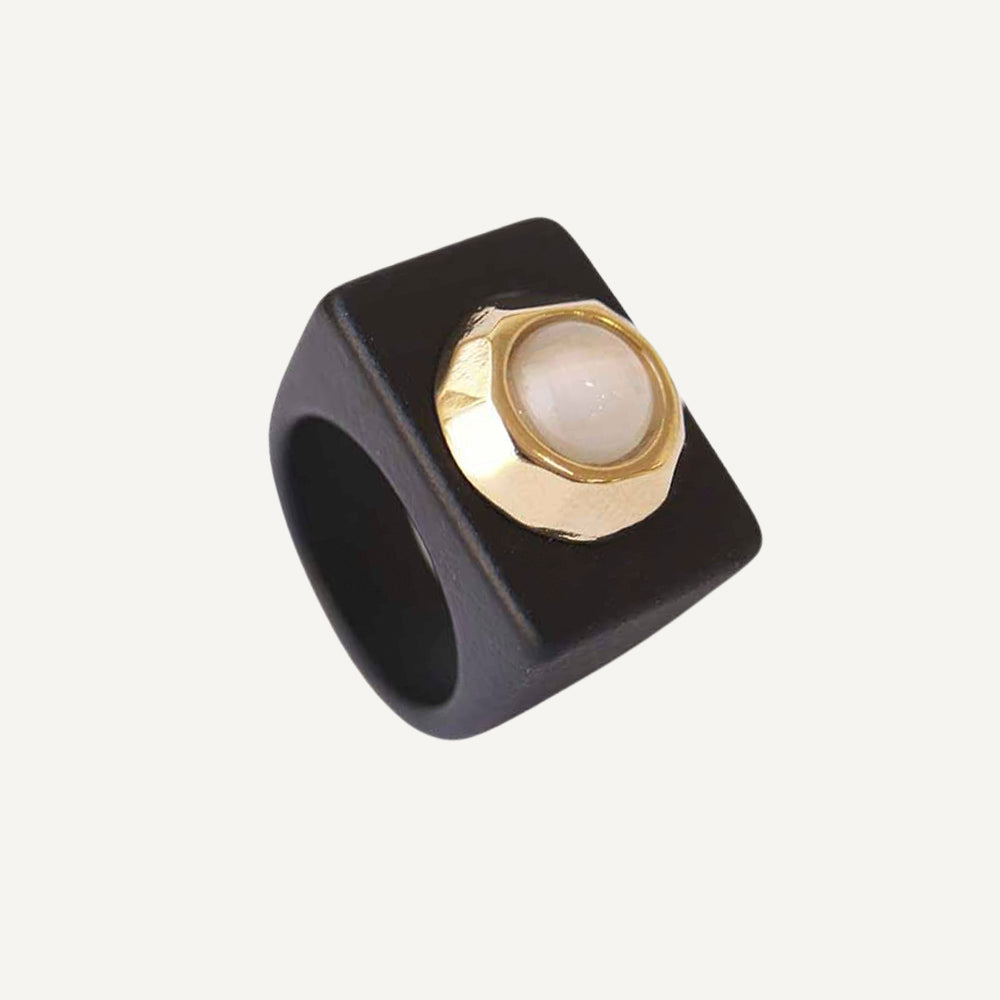 Anillo negro con piedra ojo de gato [Black II]