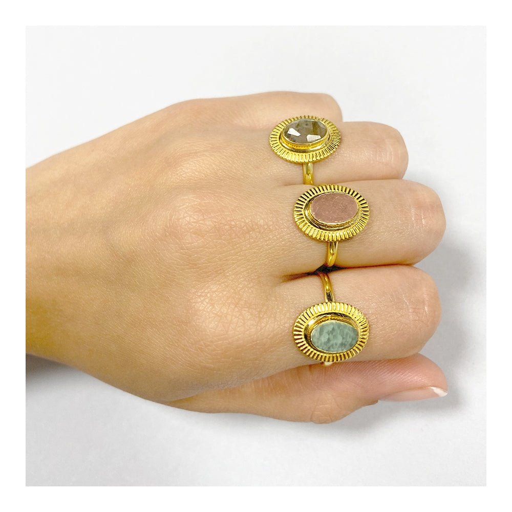 Anillo 'Ovale' de Amazonita - Baño de Oro 18k