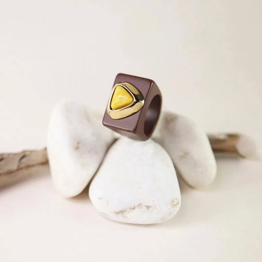 Anillos grandes mujer color marrón con piedra Kenya