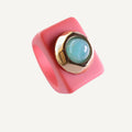 Anillos grandes mujer Rosa chicle con Cuarzo Verde Turquesa
