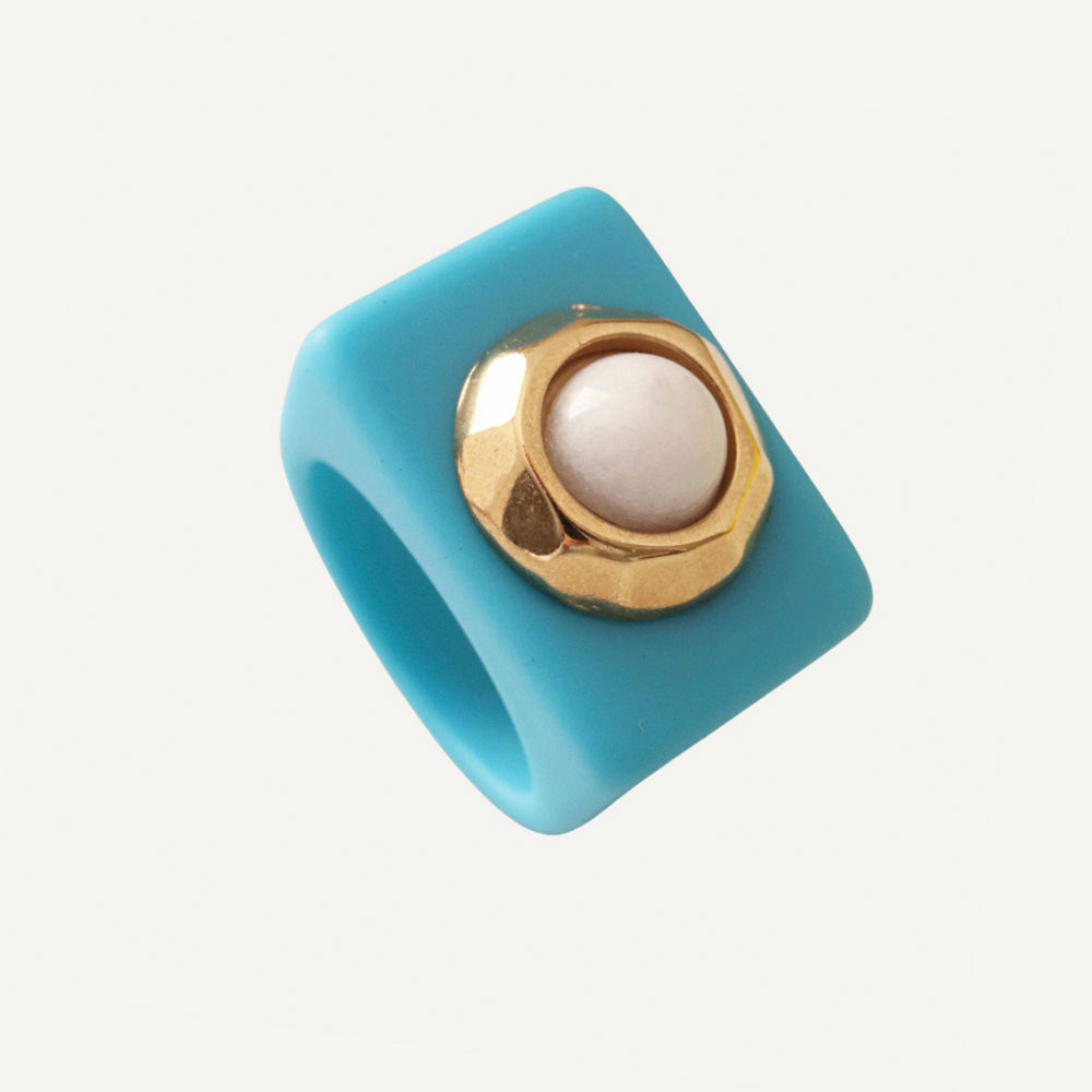 Anillos azules de mujer con porcelana blanca SANTORINI