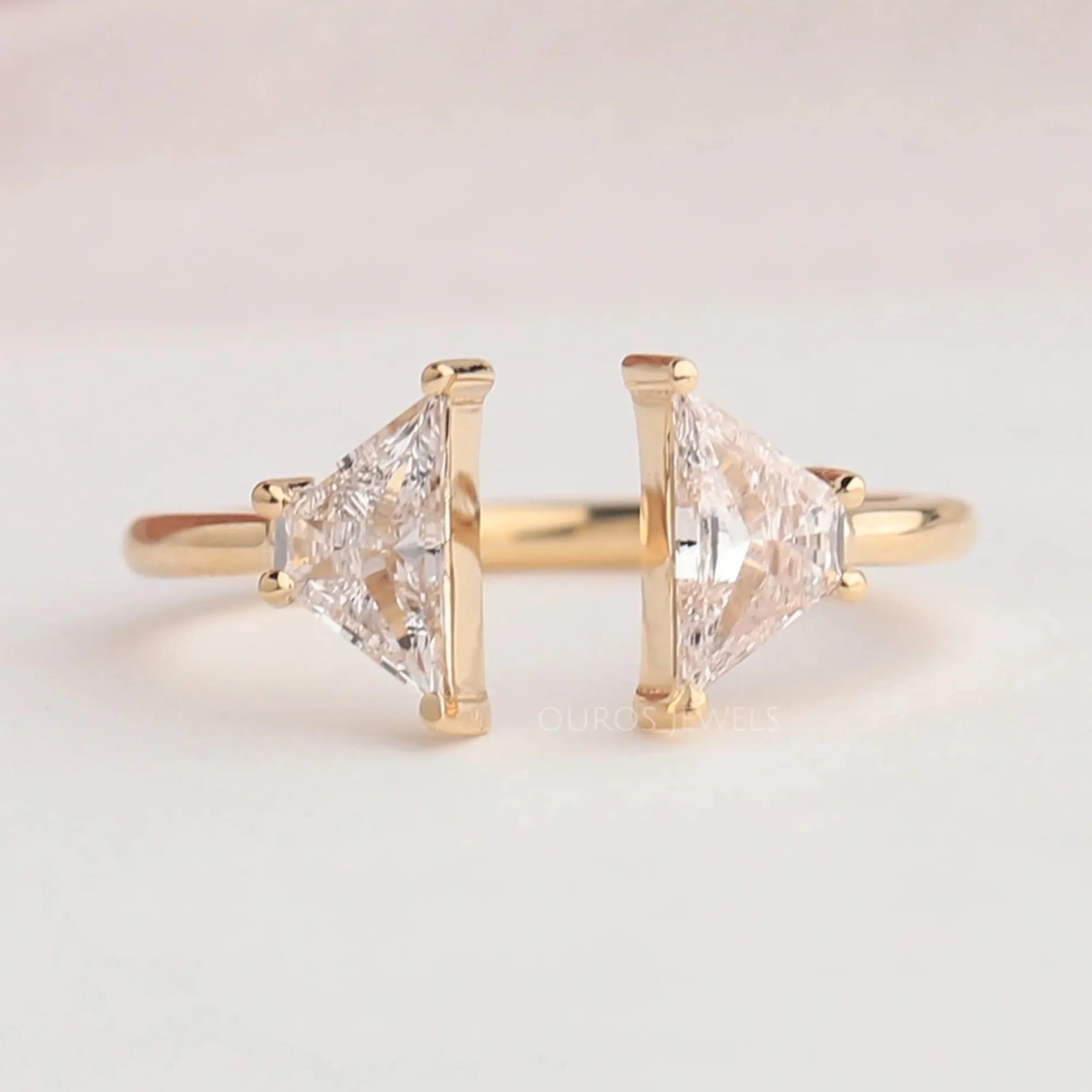 Antique Shape Trapezoid Cut Two Stone Open Cuff Ring