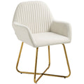 Modern Accent Chair, Velvet-Touch Fabric Upholstered Armchair with Metal Base, Cream White