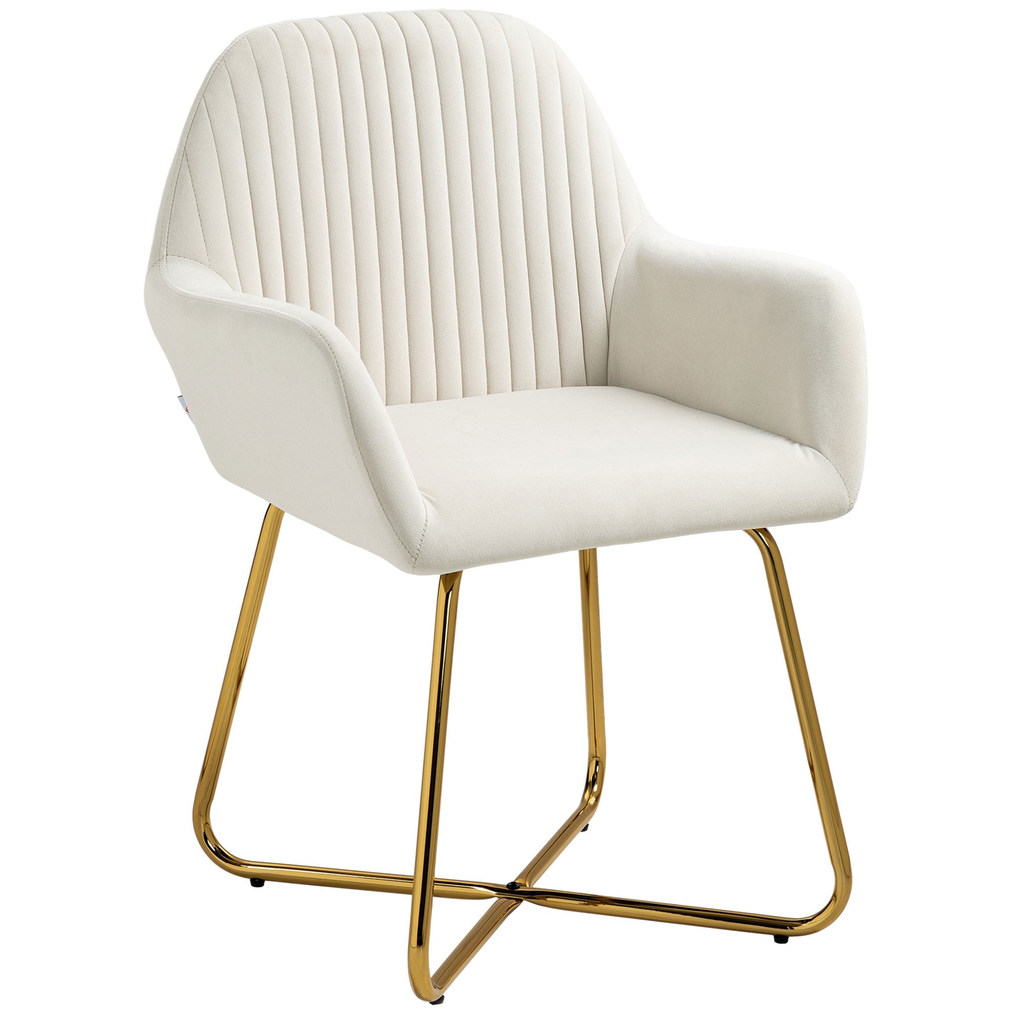 Modern Accent Chair, Velvet-Touch Fabric Upholstered Armchair with Metal Base, Cream White