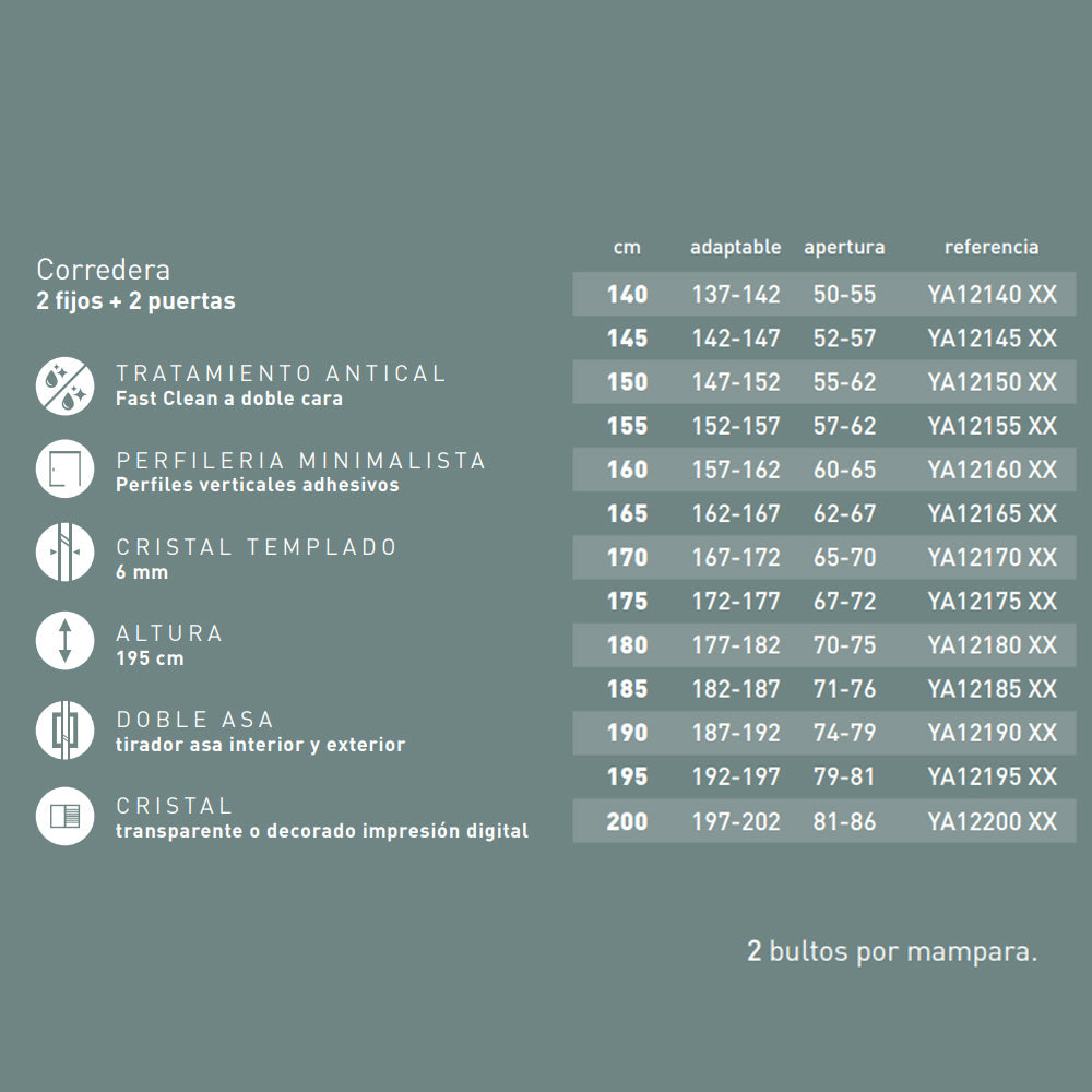 BATHME NIXON Mampara Frontal Ducha 2Fijos+2Correderas Blanco