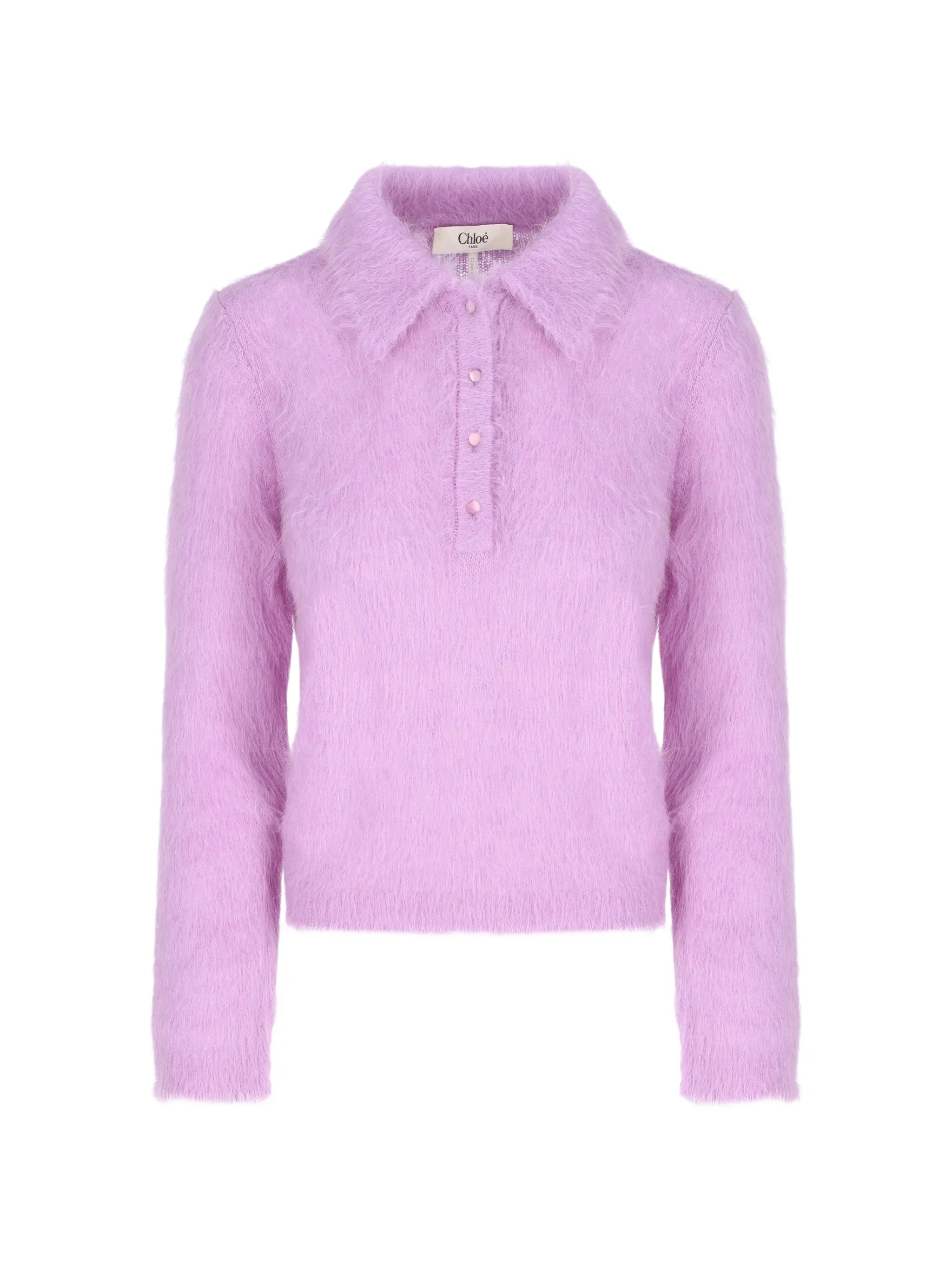 Chloé Brushed Alpaca Polo Sweater — Purple