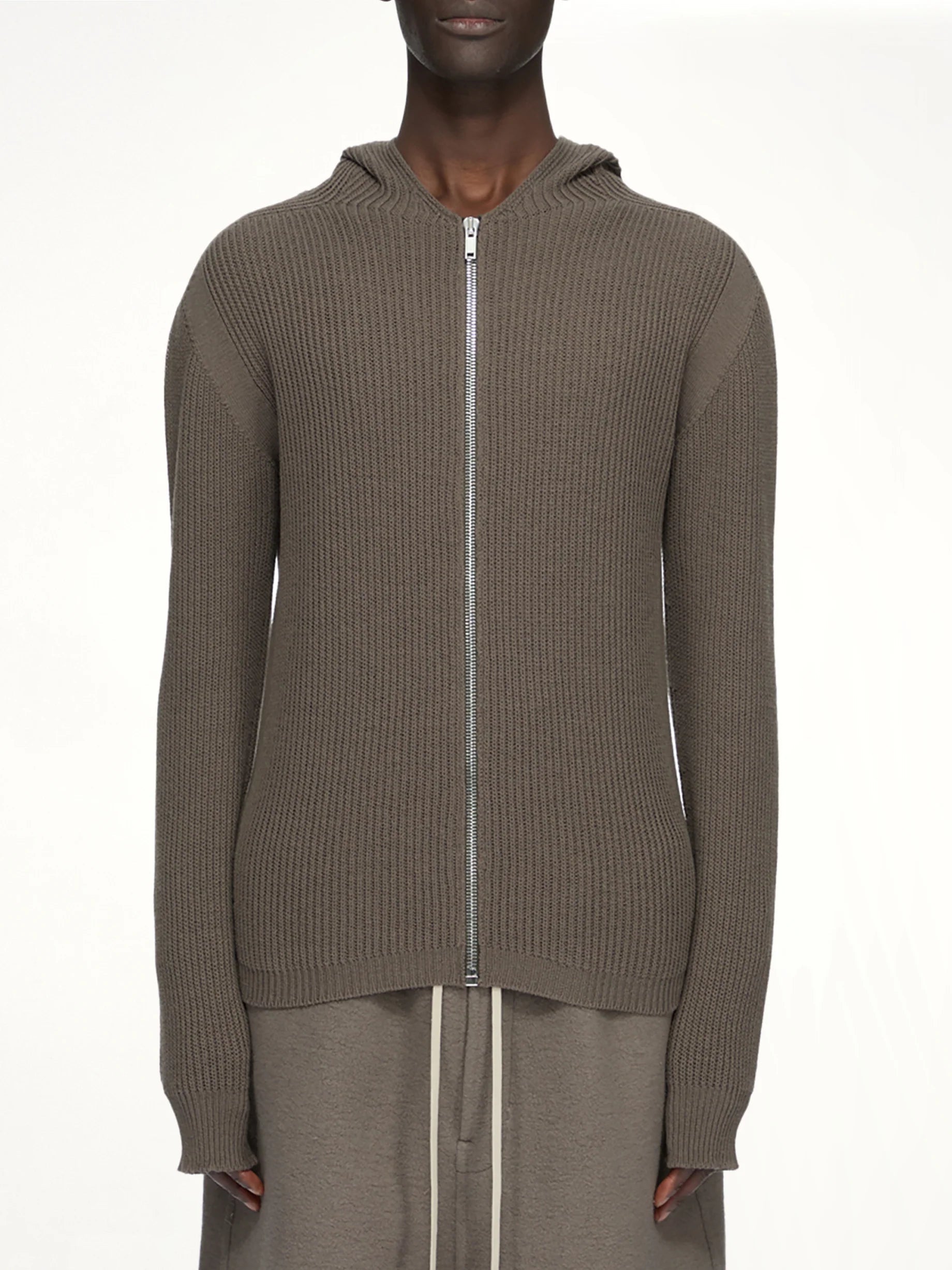 Rick Owens Ribbed Zip-Up Hoodie Hoodie — Gray