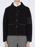 Thom Browne 4-Bar Striped Double-Knit Cotton Wool Jacket — Black