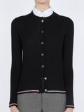Thom Browne Ribbed Merino Wool with RWB Stripe Trim Cardigan — Black