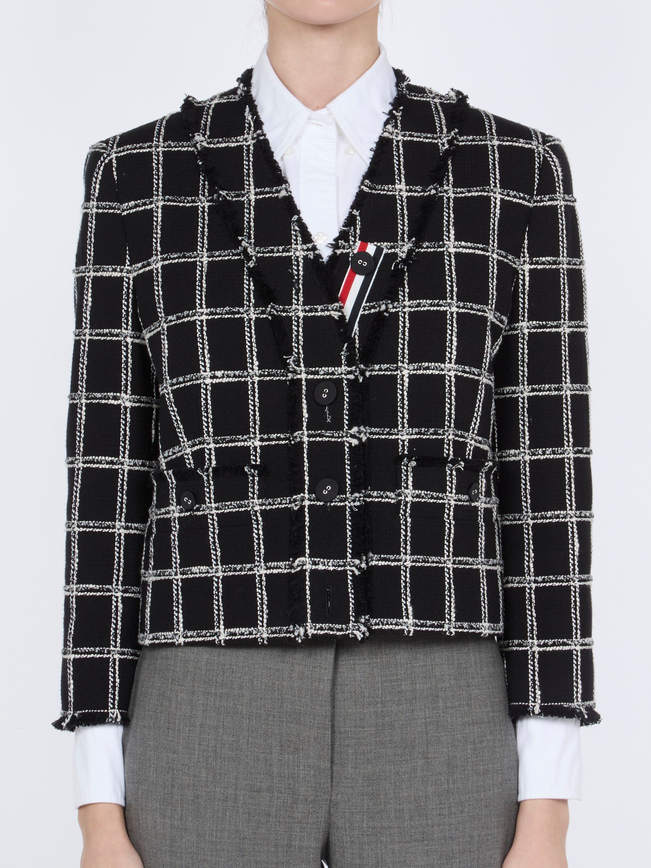 Thom Browne Check Tweed Blazer — Black