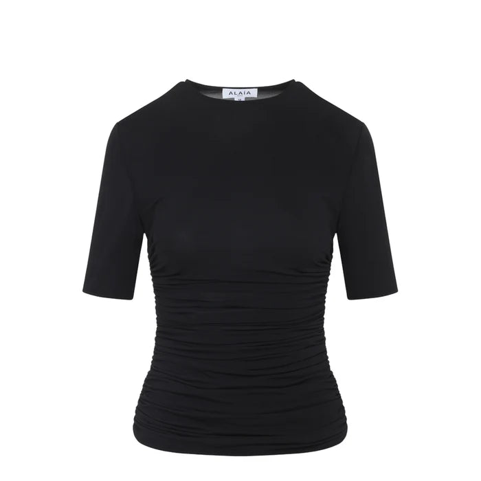 Maison AlaïA Ruched Stretch-Jersey T-Shirt — Black