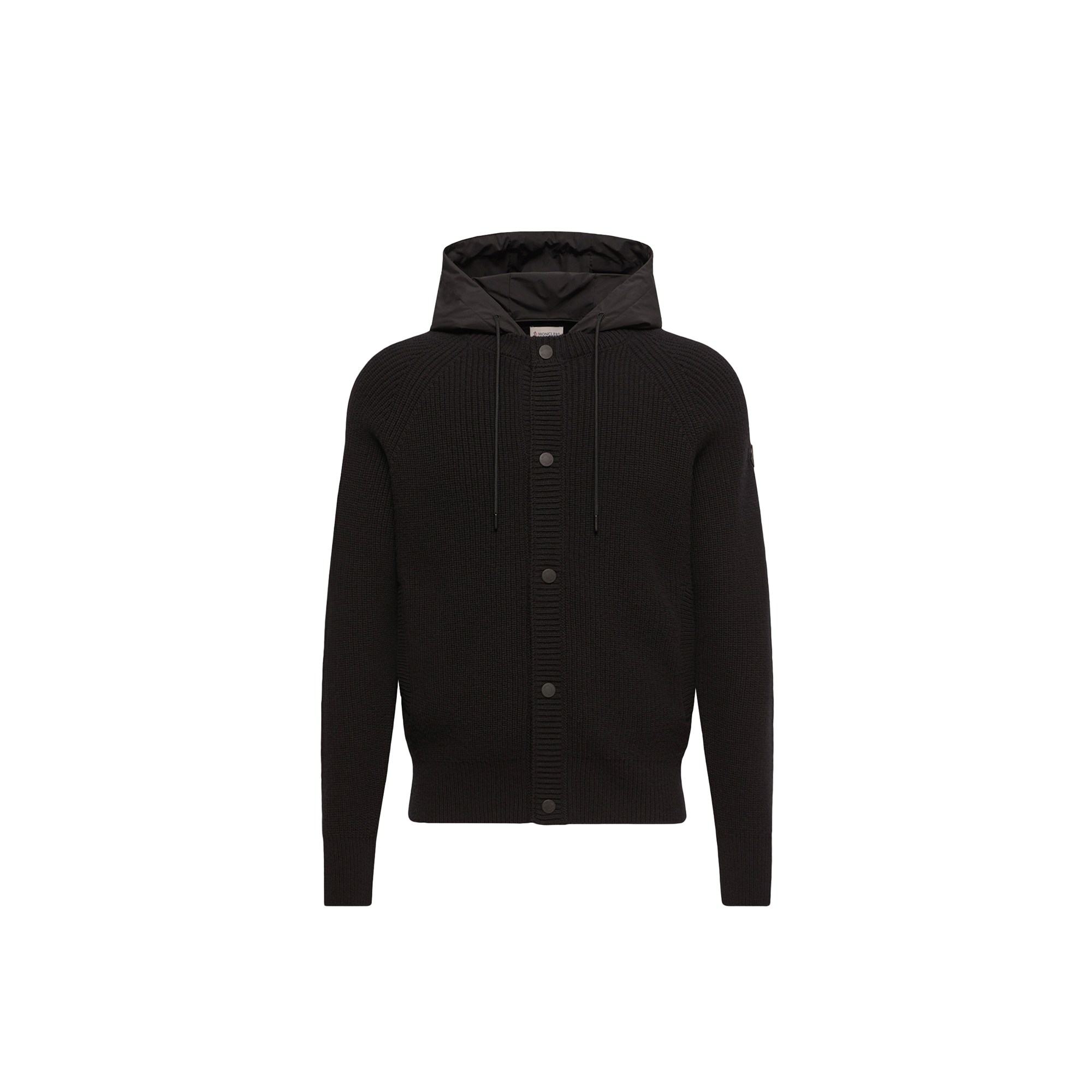 Moncler Ribbed Wool Hooded Jacket — Black