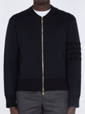 Thom Browne Merino Wool Zip-Up Bomber Jacket — Navy