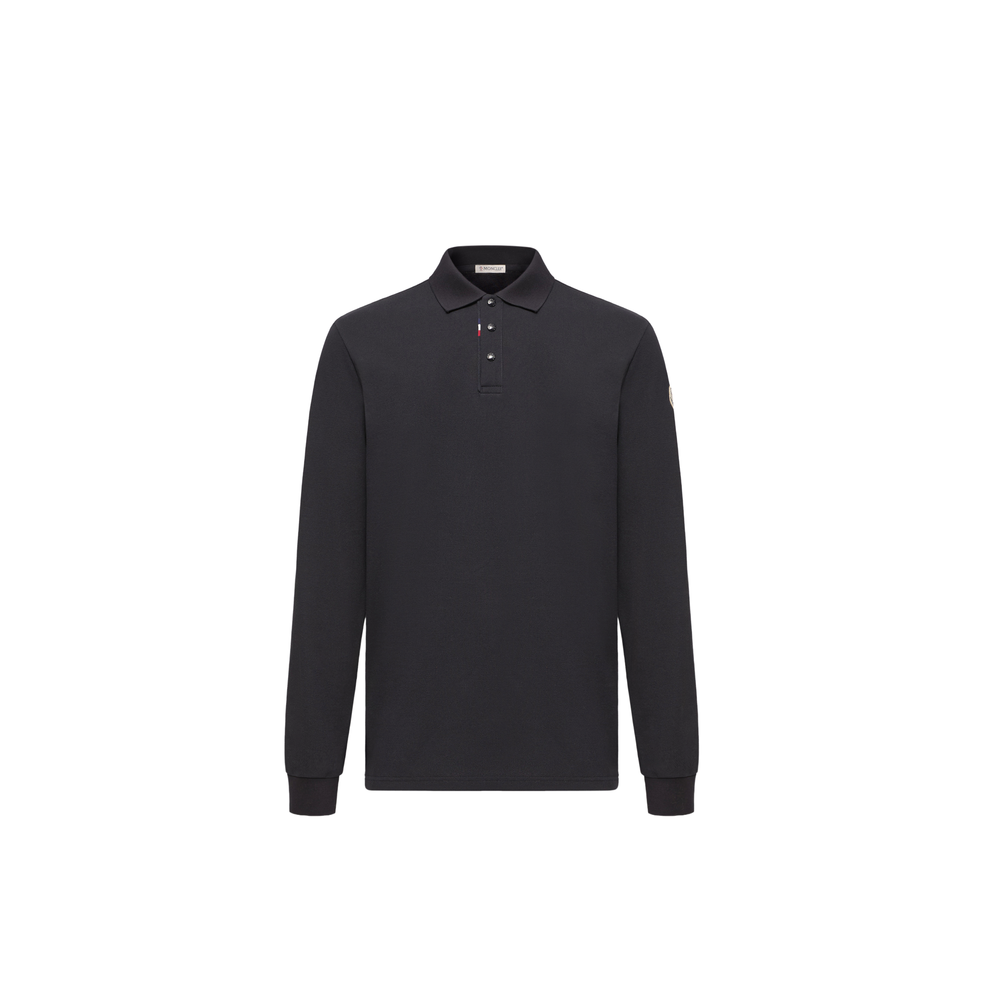 Moncler Piqué Cotton Long-Sleeve Polo — Blue