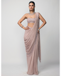 Ash Pink Drapded Sari Set By KYNAH, Luxury Indian Fashion & Bridal Wear