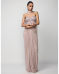Ash Pink Draped Sequins Embroidered Skirt Set By KYNAH, Luxury Indian Fashion & Bridal Wear