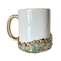 Aqua Agate Accented White Mug with Gold Handle - Set of 2