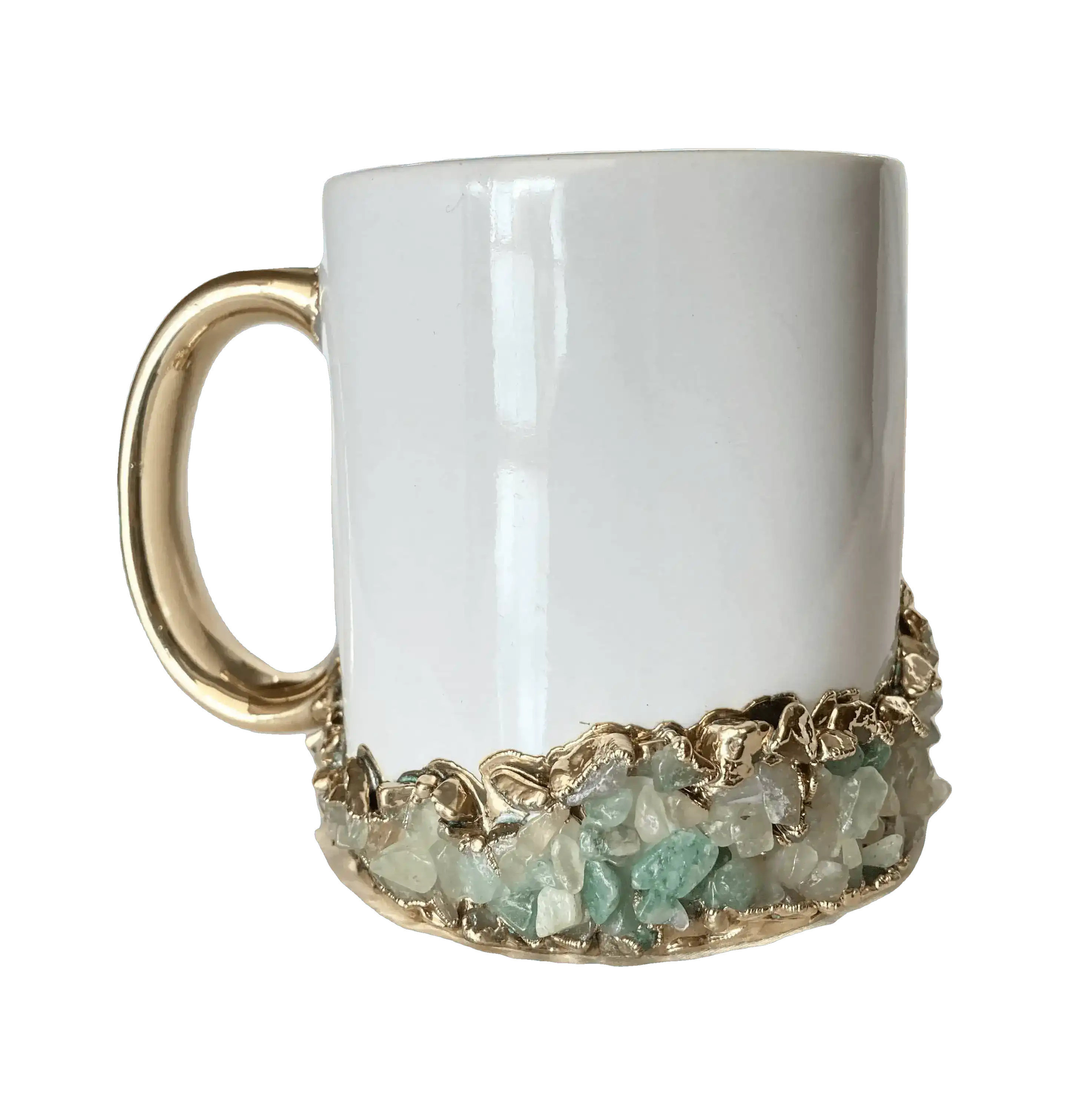 Aqua Agate Accented White Mug with Gold Handle - Set of 2