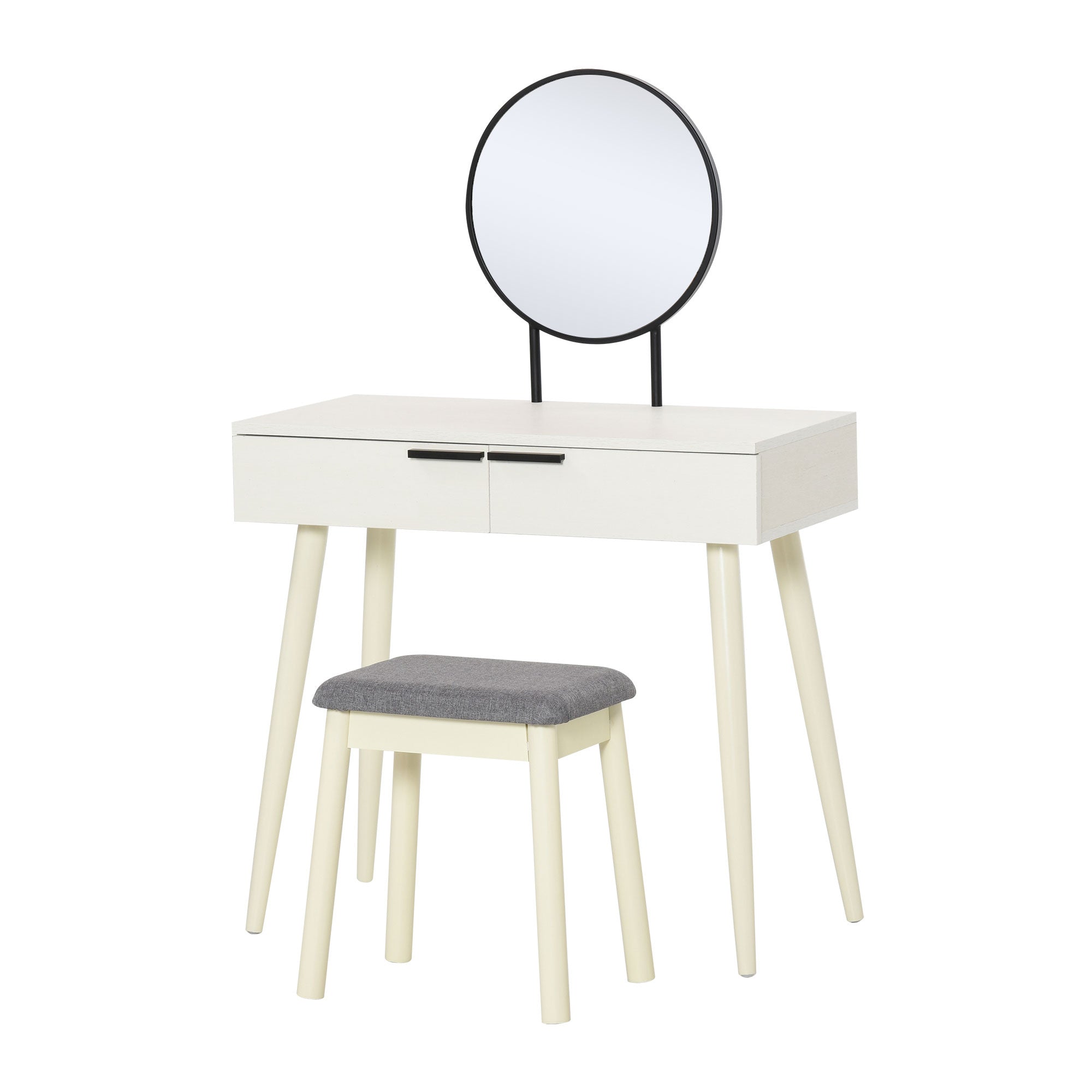 Dressing Table with Mirror & Cushioned Stool, Vanity Makeup Desk Set, White