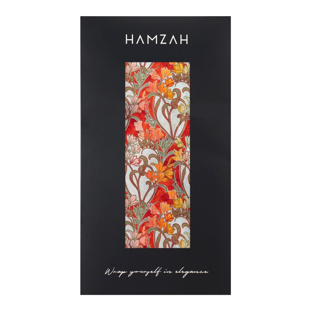 Art Deco Silk Scarf with Vibrant Floral Accents