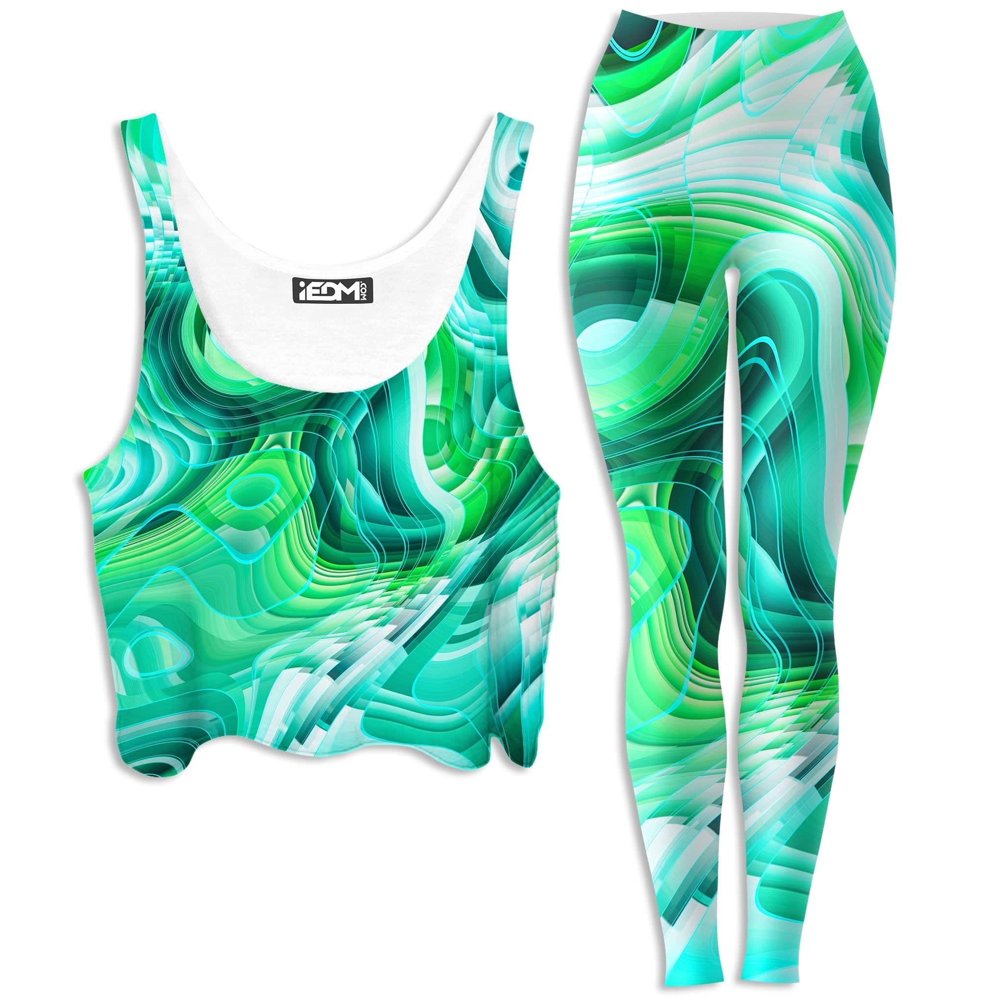 Green Schism Crop Top and Leggings Combo