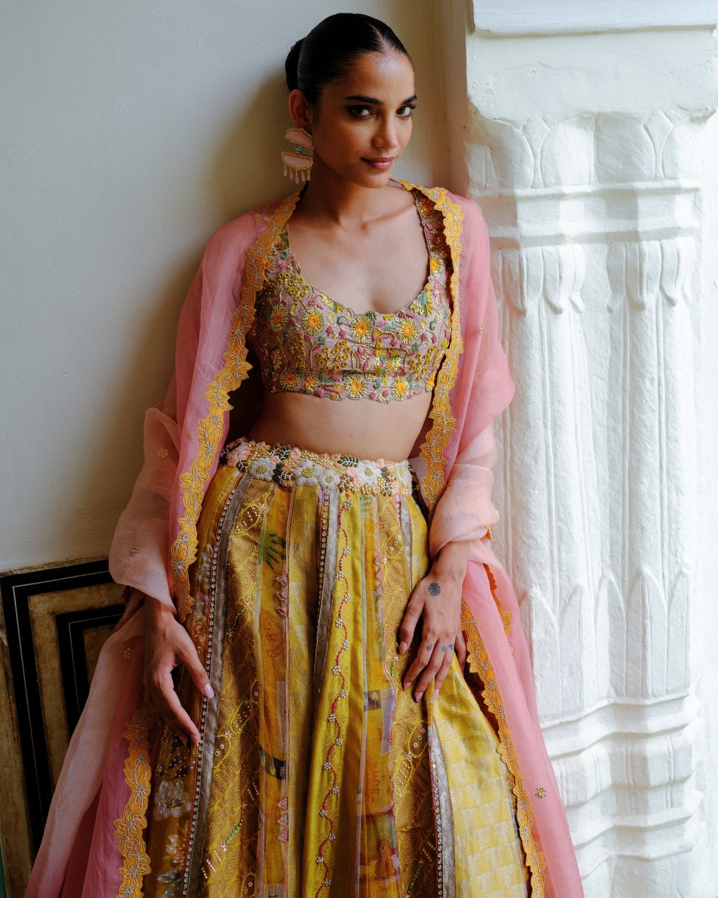 Yellow Minimal Embroidery Lehenga Set By KYNAH, Luxury Indian Fashion & Bridal Wear