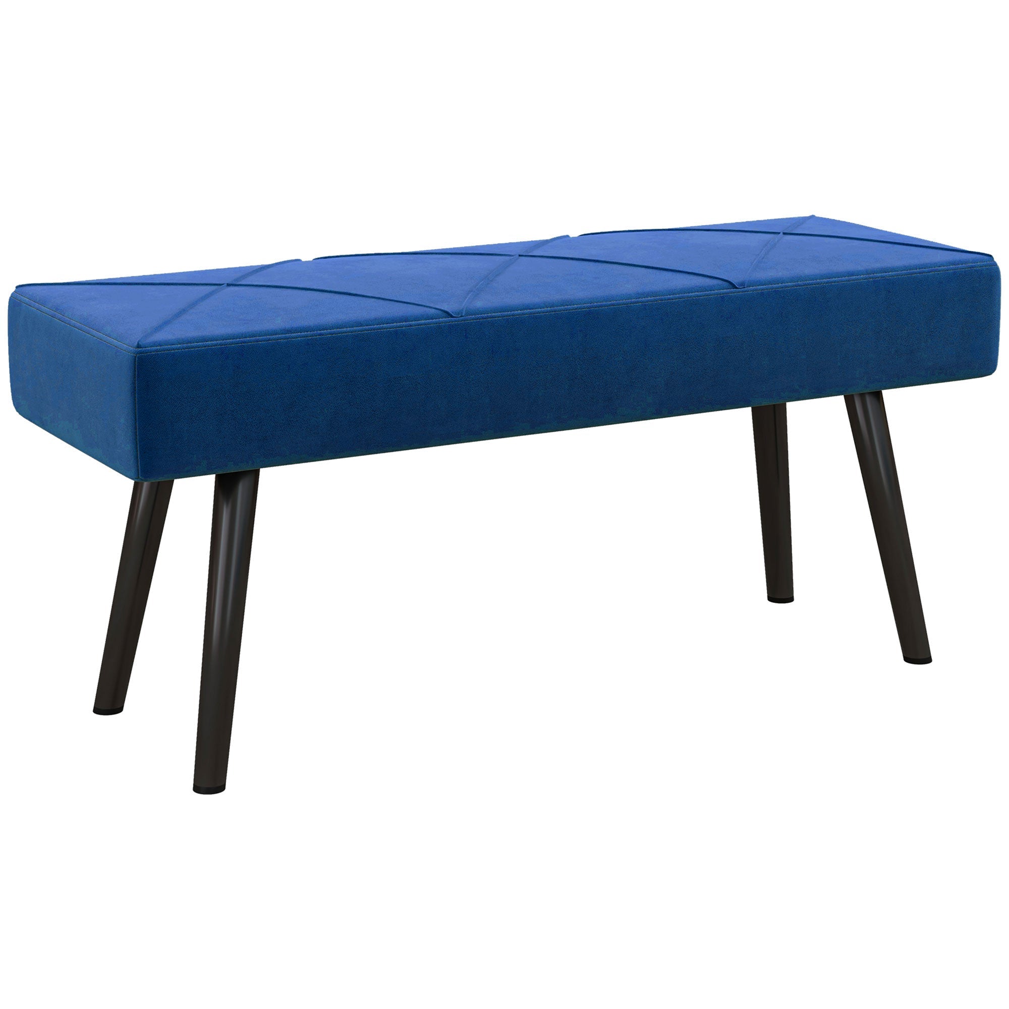 39" Velvet Upholstered Entryway Bench with Steel Legs for Living Room, Hallway, Dark Blue