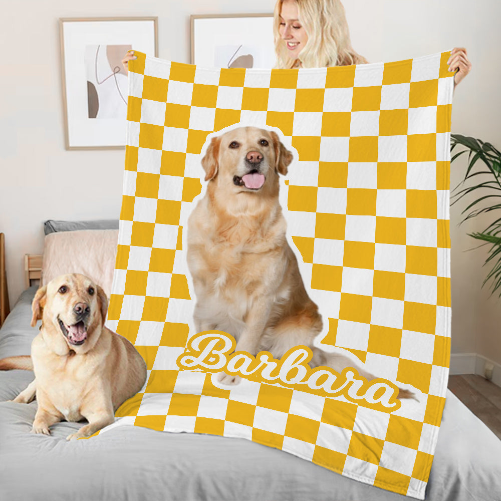 Manta personalizada a cuadros multicolor con foto de perro, gato y nombre Decoración del hogar Regalo de cumpleaños para los amantes de las mascotas