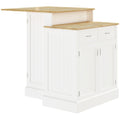 Kitchen Island with Storage Cabinet and 2 Level Rubber Wood Tabletop White