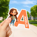 Pegatinas impermeables personalizadas con iniciales y nombre de un personaje de dibujos animados Regalo de vuelta al cole para niños y niñas