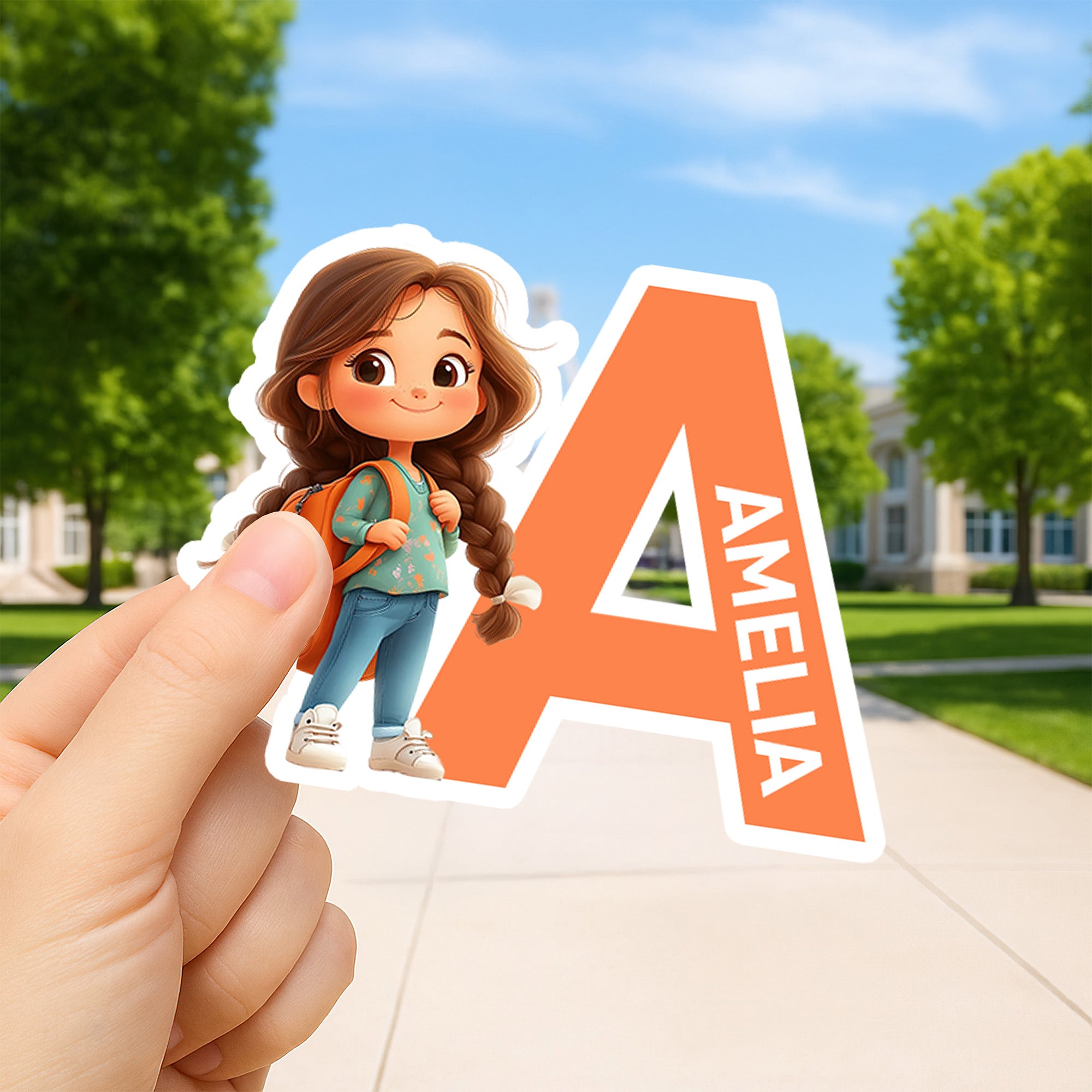 Pegatinas impermeables personalizadas con iniciales y nombre de un personaje de dibujos animados Regalo de vuelta al cole para niños y niñas