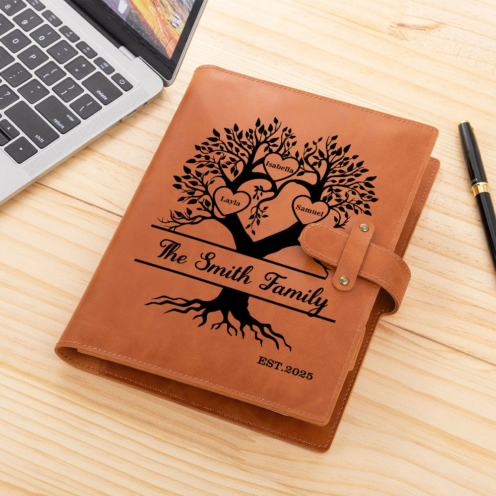 Árbol genealógico de la vida personalizado Cuaderno de piel A5 con 2-20 nombres y bolsillo para guardar cosas Regalo de cumpleaños para un amigo de la familia