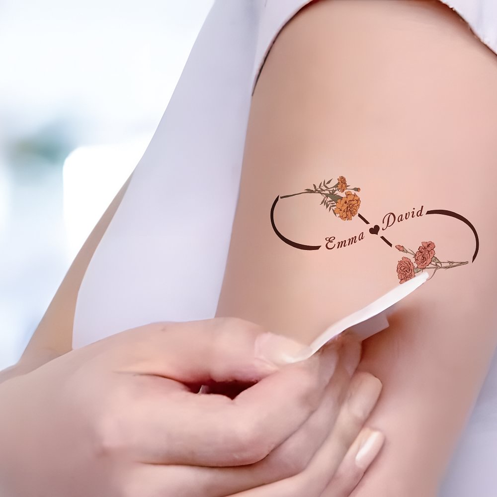 Personalizada a prueba de agua no toxicidad Nacimiento Flor Infinito Símbolo Tatuajes Temporales con nombres Fiesta Favor Aniversario Boda Regalo para Amigos de la Familia