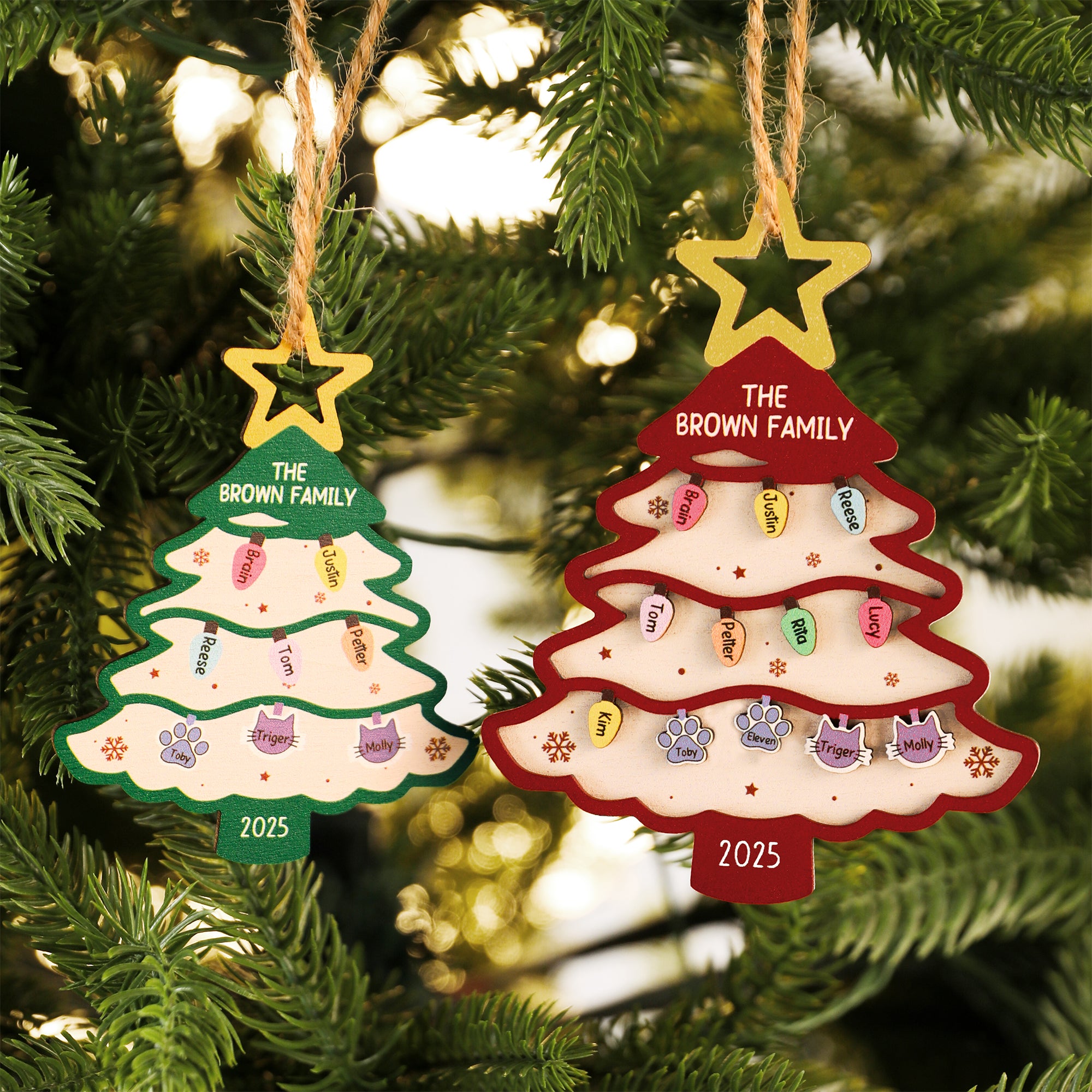 Árbol de Navidad Personalizado Bombilla Adorno de Madera con Nombre Decoración del Hogar Regalo de Navidad para la Familia Amigos