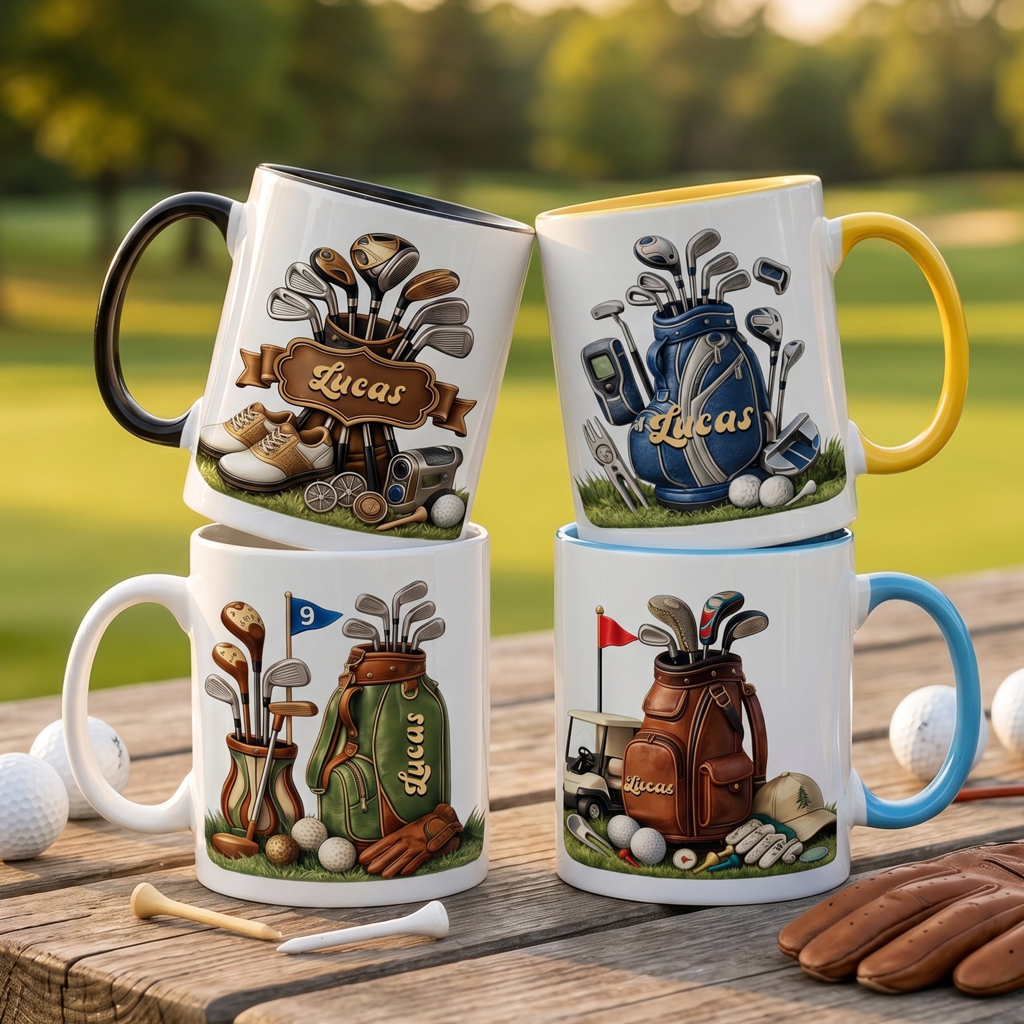 Taza de cerámica con asa y nombre personalizada con motivo de golf vintage de 11 oz 15 oz Uso diario en casa Regalo del Día del Padre para los amantes del golf