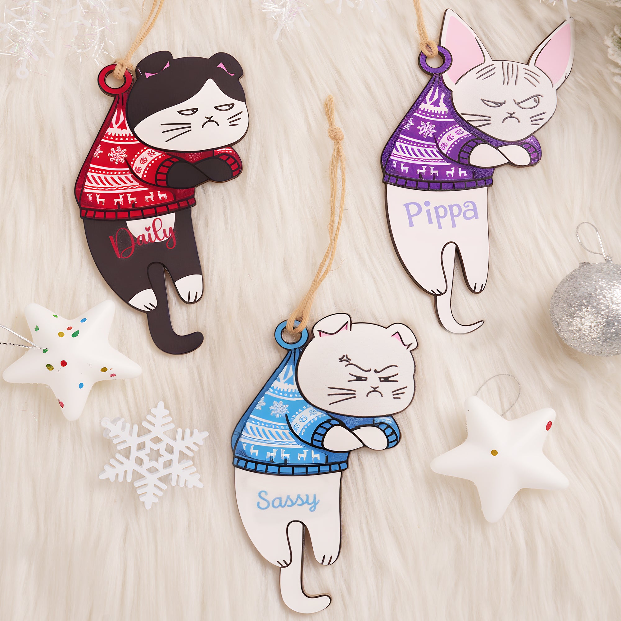 Expresión divertida personalizada Gato Adorno de madera con nombre Decoración del hogar Regalo de Navidad para el dueño del gato Amante