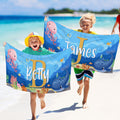 Toalla de playa de microfibra de secado rápido personalizada con nombre Medusa ballena Océano Viaje de verano Regalo esencial para niños Niñas Tema