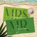 Juego de 2 toallas de playa personalizadas con el apellido de los novios, de secado rápido, para luna de miel y viaje de novios.