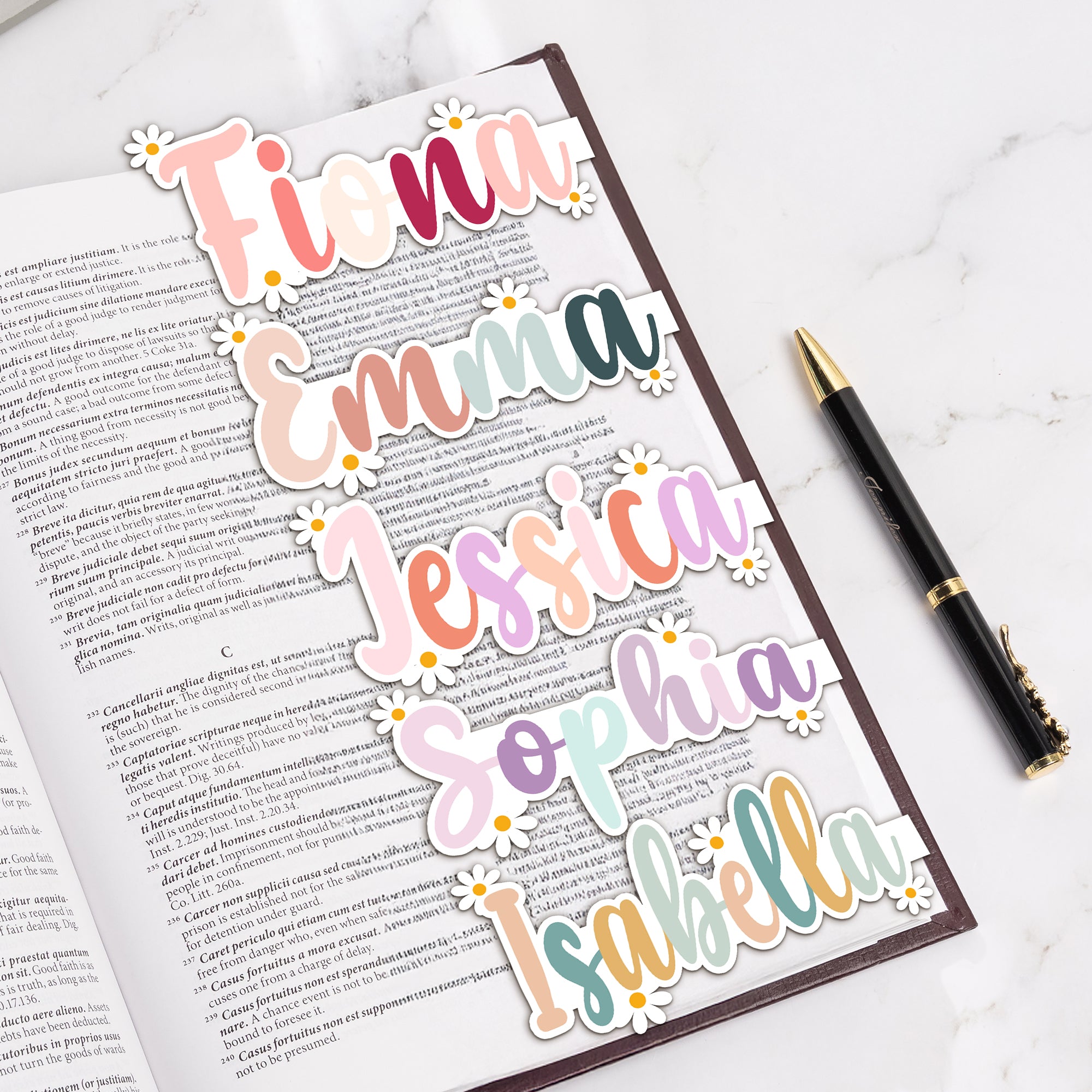 Clips magnéticos personalizados con el nombre de la margarita de la vendimia del tema del cumpleaños del regreso a la escuela del regalo para los estudiantes de los amantes del libro