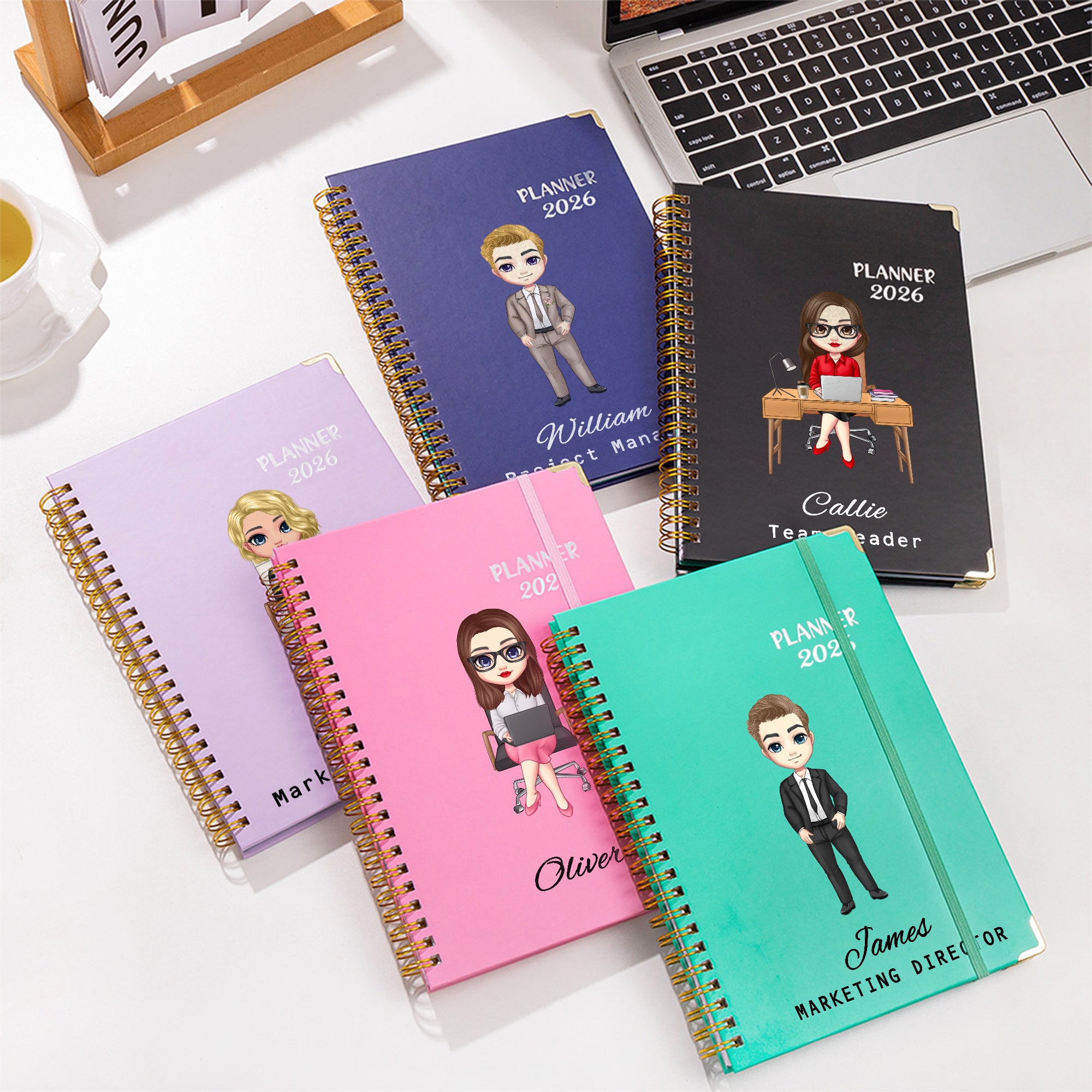 Cuaderno A5 con páginas de planificación semanal Personalizado Personaje de dibujos animados 2026 Planificador Nombre y título Cumpleaños Trabajo Aniversario Regalo para oficinistas