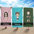 Toalla de playa de gran tamaño de secado rápido con el nombre de un personaje de dibujos animados personalizado Fiesta en la playa Regalo de cumpleaños para la familia Mujeres