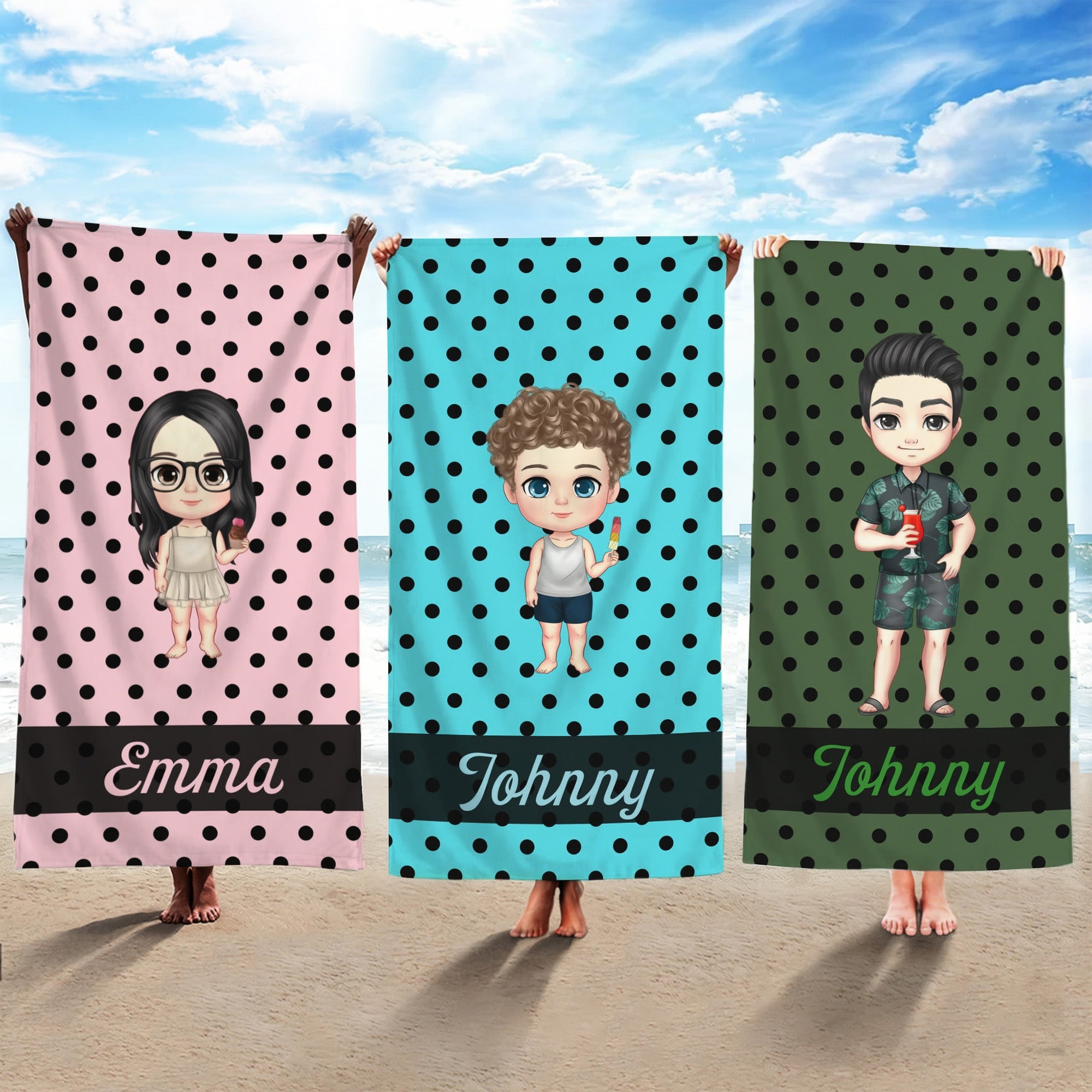 Toalla de playa de gran tamaño de secado rápido con el nombre de un personaje de dibujos animados personalizado Fiesta en la playa Regalo de cumpleaños para la familia Mujeres