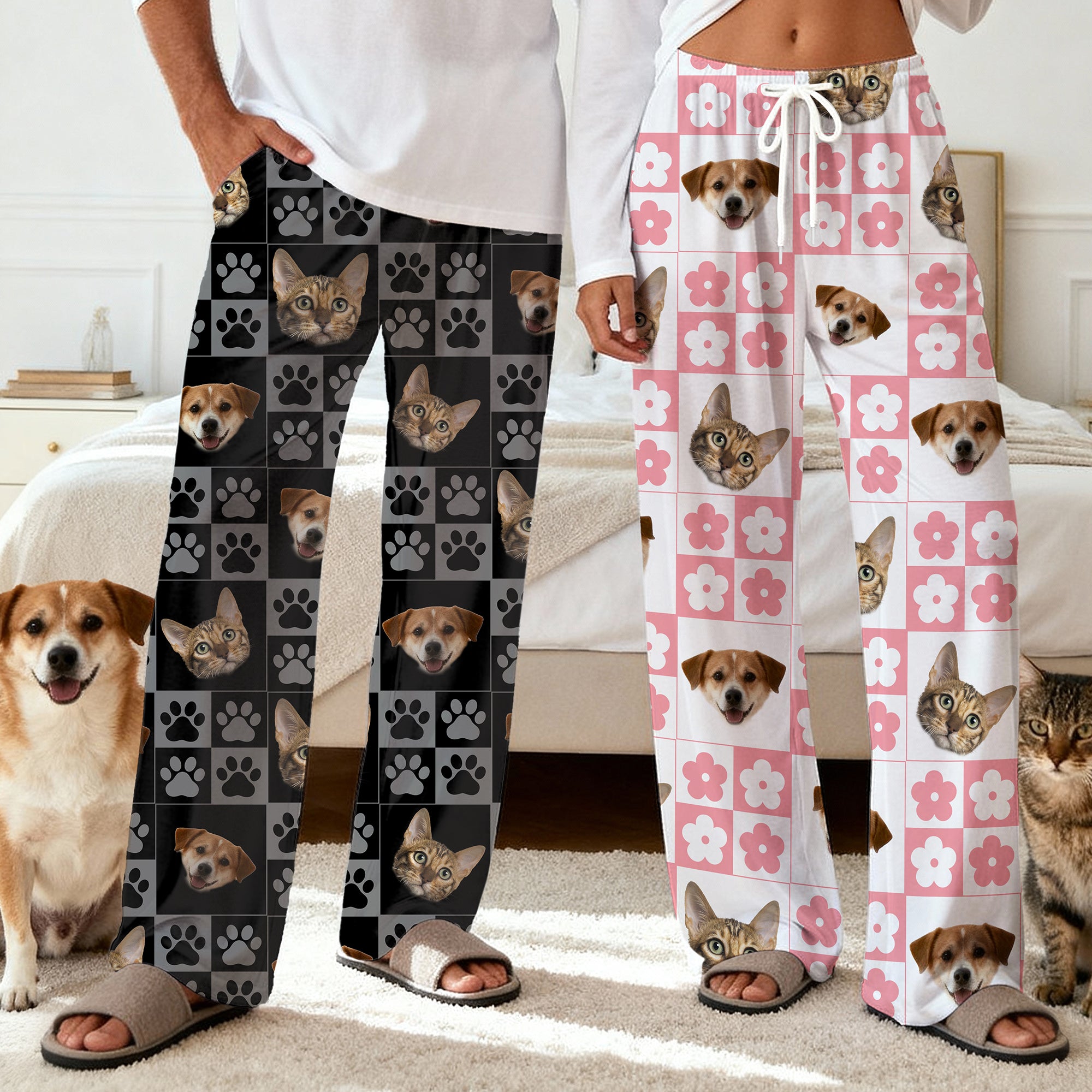 Patas personalizadas Árbol de Navidad Cuadro Cara Foto Pijama Largo Pantalones Cumpleaños Regalo para Niños Mujeres Hombres Amantes de las Mascotas