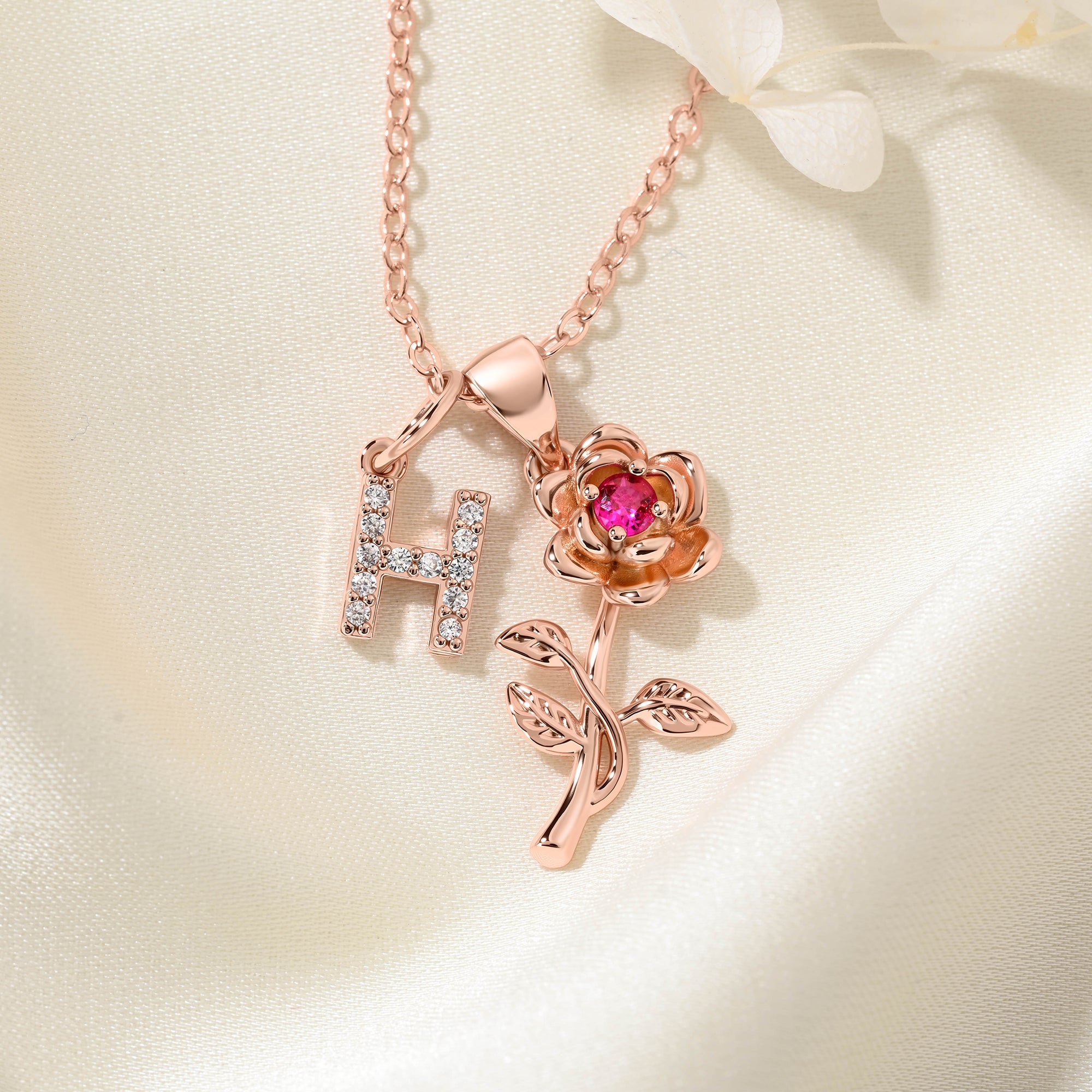 Personalizada Exquisita Birthstone Rose Collar con Inicial Dainty Joyería Cumpleaños Aniversario de regalo para las mujeres